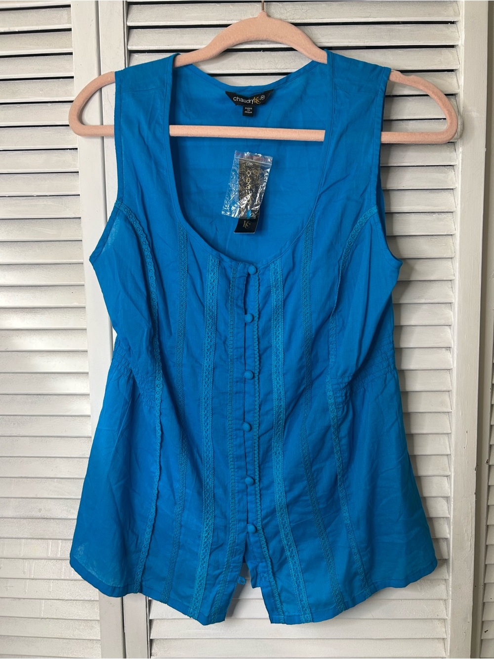 Chaudry KC Blue‎ Sleeveless Button-Front Top Size M